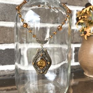 Vintage amber colored necklace, 14 inches